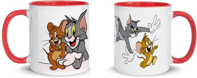 ADRON Tom And Jerry Printd Red Tone Coffee Ceramic Coffee Mug(330 ml, Pack of 2)