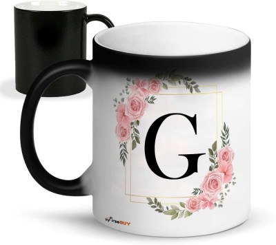 FirseBUY Letters G Ceramic Magic Cup 1Pcs - Alphabet Floral Coffee Cup / Letter, Decorative, Gift for Women, Men, 11 oz (Black) Ceramic Coffee Mug(325 ml)