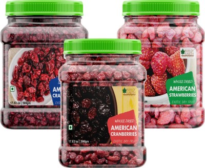 Bliss of Earth 500gm Dried American Strawberries+500gm Dried American Cranberries +500gm Sliced Cranberries Exotic Dry Fruit Healthy and Tasty Strawberries, Cranberries, Cranberries(3 x 500 g)