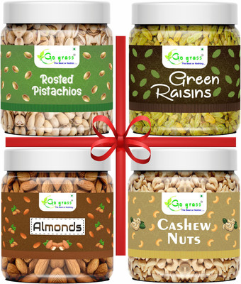 GO GRASS PREMIUM Dry Fruits Combo Pack ( RAISINS, ALMONDS , CASHEWNUTS , PISTACHIOS) 100 GRAM EACH | JAR PACK | Raisins, Almonds, Cashews, Pistachios  (4 X 100 G) For Rs. 299 @ 80 %
