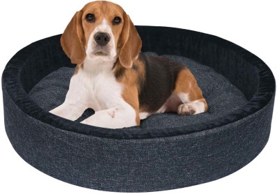 Hiputee Reversible Round Shape Soft Velvet Jute Washable Cat Dog Pet Bed (Dia 61 x Height 13 cms) S Pet Bed(Dark Grey, Black)