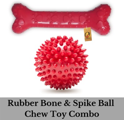 FOODIE PUPPIES Rubber Chew Combo (Spike Ball Toy + Scented Paw Rubber Bone Toy) Color May Vary Rubber Training Aid, Chew Toy, Bone, Fetch Toy For Dog & Cat