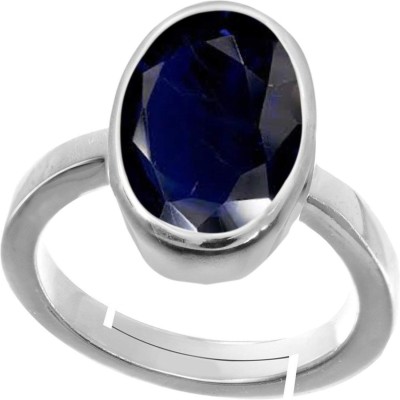 Chopra Gems Certified Unheated Natural Blue Sapphire Neelam Gemstone Ring for Women's/Men's Brass Sapphire Rhodium Plated Ring