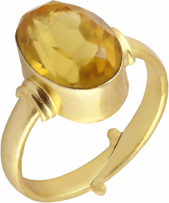 Chopra Gems Untreatet Natural Yellow Sapphire Pukhraj Ring for Women's/Men's {Lab Certified} Brass Sapphire Gold Plated Ring