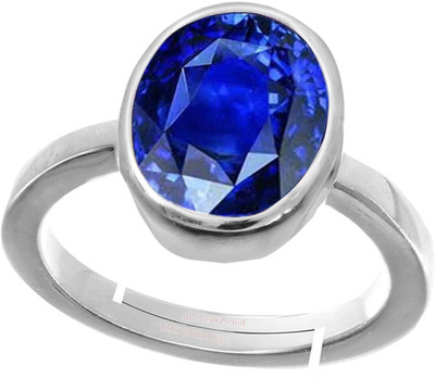 Chopra Gems A+ Quality Natural Blue Sapphire Neelam Ring for Women & Men {Lab - Certified} Brass Sapphire Rhodium Plated Ring