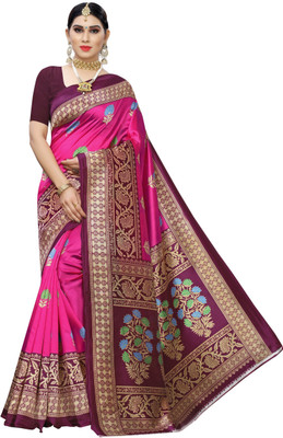 Suali Floral Print Mysore Art Silk Saree(Pink)