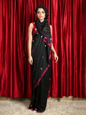 SAREEKATHA Woven Handloom Cotton Blend Saree(Black)