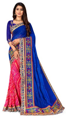 Aadyaa creation Embroidered Bandhani Georgette Saree(Blue)