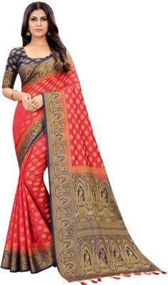 FINE WEAR Woven Banarasi Cotton Silk Saree(Multicolor)