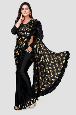 3Buddy Fashion Floral Print Bollywood Lycra Blend Saree(Black)