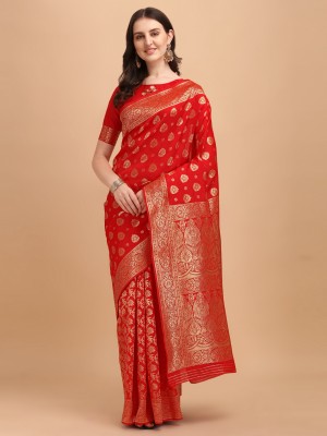 Homigoz Woven Kanjivaram Silk Blend Saree(Red)