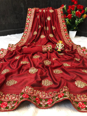 monoria Self Design Bollywood Art Silk Saree(Maroon)