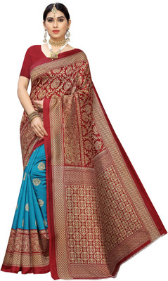 Suntex Floral Print Bollywood Art Silk Saree(Red, Blue)