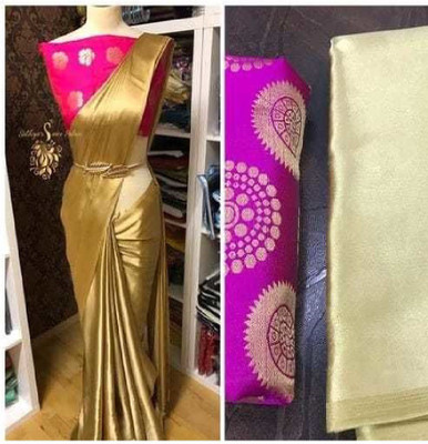 Hari Om Fab Solid/Plain Chanderi Satin Saree(Gold)