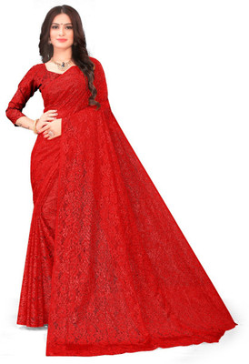 SNEH FAB Embroidered Bollywood Net Saree(Red)