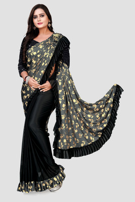 3Buddy Fashion Floral Print Bollywood Lycra Blend Saree(Grey)