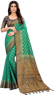 Perfect Wear Woven Banarasi Cotton Silk Saree(Green)