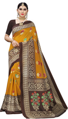 Suali Floral Print Bollywood Art Silk Saree(Mustard)