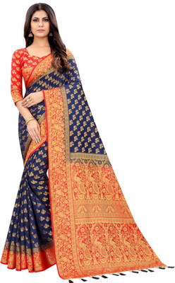 Perfect Wear Woven Banarasi Cotton Silk Saree(Multicolor)