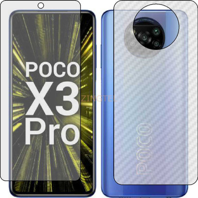 ZINGTEL Front and Back Screen Guard for POCO X3 PRO M2102J20SG (Front Matte & Back 3d Carbon Fiber)(Pack of 2)