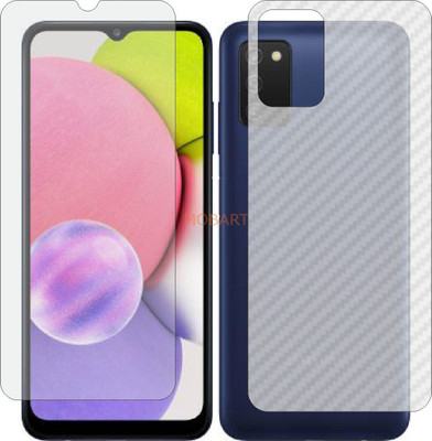 MOBART Front and Back Tempered Glass for SAMSUNG GALAXY A03S A037F (Front Matte Finish & Back 3d Carbon Fiber)(Pack of 2)