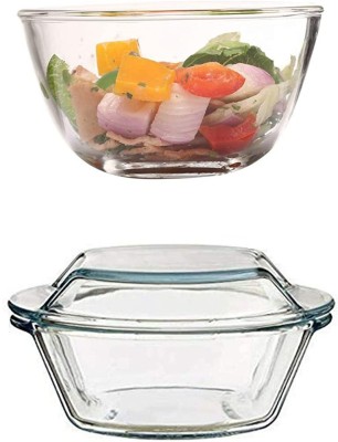 Femora Borosilicate Glass Vegetable Bowl Borosilicate Glass Microwave Safe Bowl,1050ml and Casserole,1000ml Set of 2(Pack of 2, Clear)