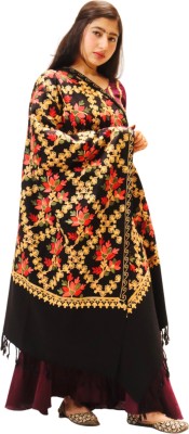 darshan lal and sons Wool Embroidered Women Shawl(Black)