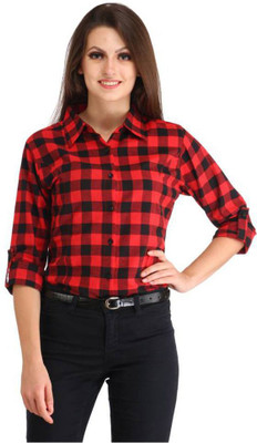 HimanshiFusion Women Checkered Casual Red, Black Shirt