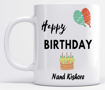 LOROFY Name Nand Kishore Printed Happy Birthday Ceramic Coffee Mug(350 ml)