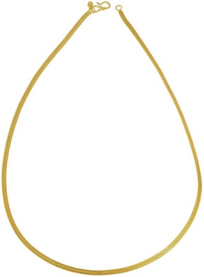 Dzinetrendz Gold covered Brass 4mm broad, 22 Inch, 14 Gm, plain and sober flat rasrawa Stylish Fashion chain necklace for Men Women Girls Gold-plated Plated Brass Chain