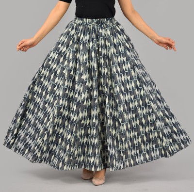 AR-FABTIKO Printed Women Pleated Blue Skirt