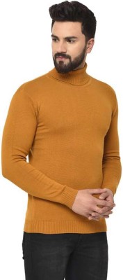 Clothify Solid Turtle Neck Casual Men Yellow Sweater