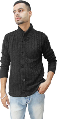 Clubble Self Design High Neck Casual Men Black Sweater