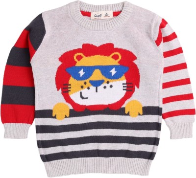 simply Striped, Graphic Print Round Neck Casual Baby Boys & Baby Girls Grey, Red Sweater