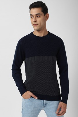 PETER ENGLAND Solid Crew Neck Casual Men Dark Blue Sweater