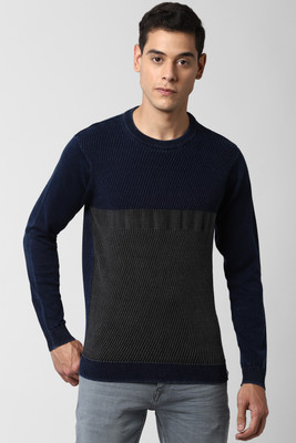 PETER ENGLAND Solid Crew Neck Casual Men Dark Blue Sweater