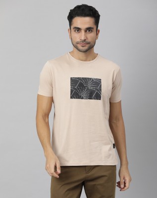 RARE RABBIT Printed Men Round Neck Beige T-Shirt