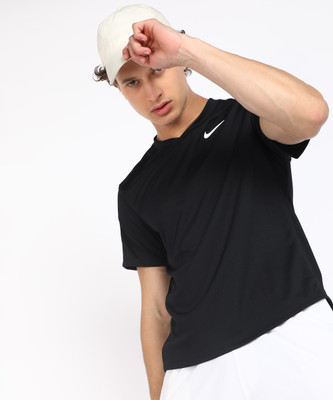 NIKE Solid Men V Neck Black T-Shirt