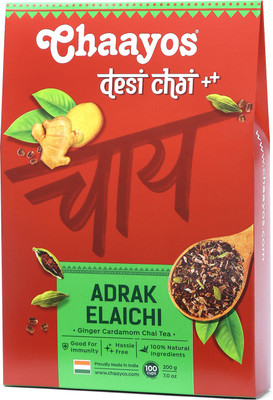 Chaayos Adrak Elaichi Tea (Ginger and Cardamom) - Premium Desi Chai Patti for Authentic Masala Flavour | Immunity Booster- 200g [500 Cups] Cardamom, Ginger Tea Pouch(200 g)