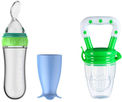 Honey Boo Baby Squeezy Food Grade Silicone Bottle Feeder for Baby Feeding Teether and Feeder Teether and Feeder(Green)