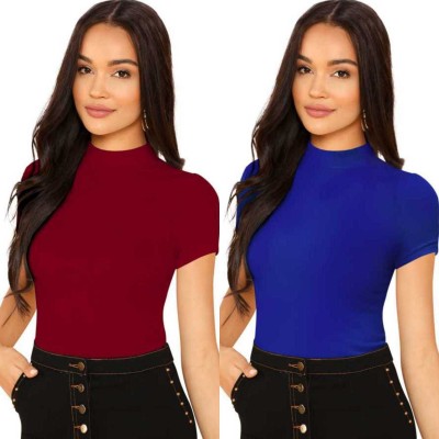 Dream Beauty Fashion Casual Solid Women Maroon, Blue Top