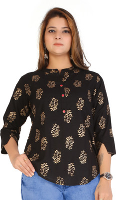 PARWANIS Casual Printed Women Gold, Black Top