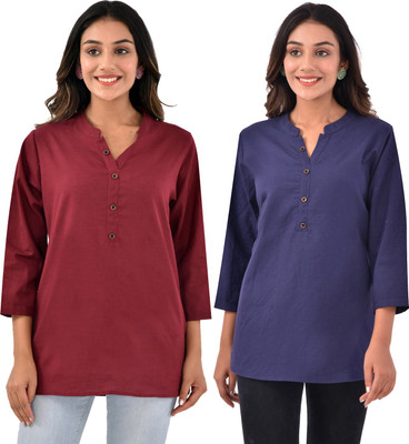QuaClo Casual Solid Women Dark Blue, Maroon Top