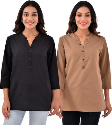 QuaClo Casual Solid Women Brown, Black Top