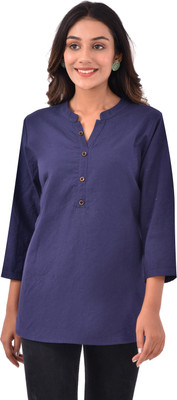 QuaClo Casual Solid Women Dark Blue Top