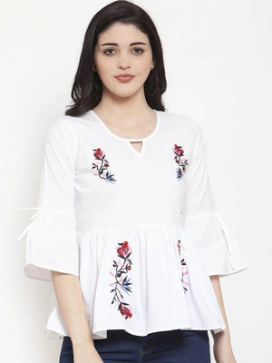 4M SALES Casual Embroidered Women Multicolor Top