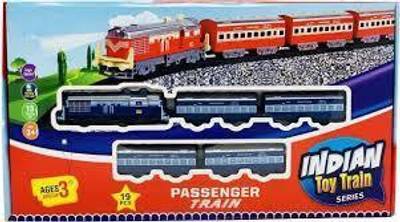centy INDIAN PASSENGER BATTERY OPERATED TOY TRAIN SET BLUE (ENGINE SIZE : 14CM)