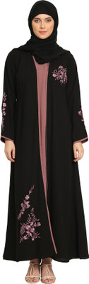 KHATOON Crepe Solid Burqa With Hijab(Black, Pink)