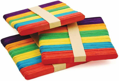KAMAL Popsicle Sticks Combo A Grade Premium Quality Straight Edge Wooden Ice Cream Sticks for Art and Crafts Pack of 150 Pcs (150 Multicolor)