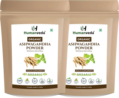 Humanveda Ayurvedic Herbal Supplement Organic Ashwagandha Powder Withania Somnifera | Rich in antioxidants| Immunity booster | Support For Stress-Free Living | Promotes Vitality & Strength (100 g) Pack of 2(Pack of 2, 200 g)
